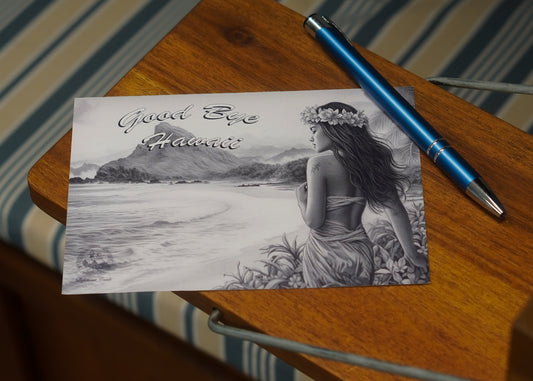 "Good Bye Hawaii" Postkarte schwarz/weiß